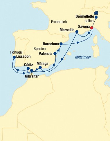Westl. Mittelmeer Kreuzfahrt + Lissabon & Vorprogramm Lago Maggiore