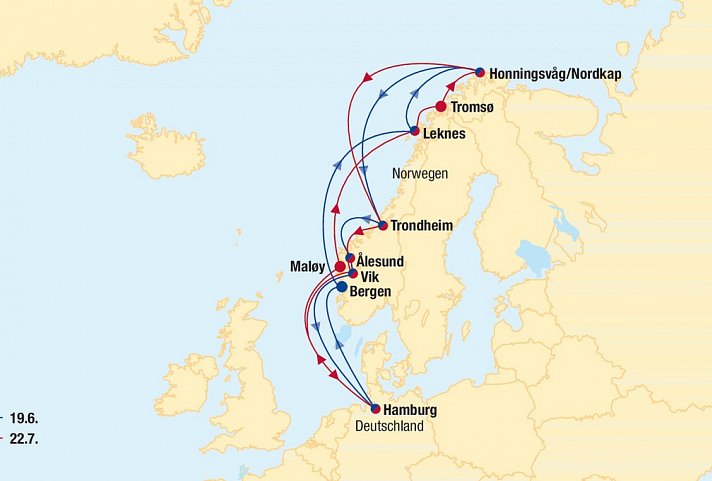 Kreuzfahrt Norwegische Fjorde & Nordkap inkl. Bahn