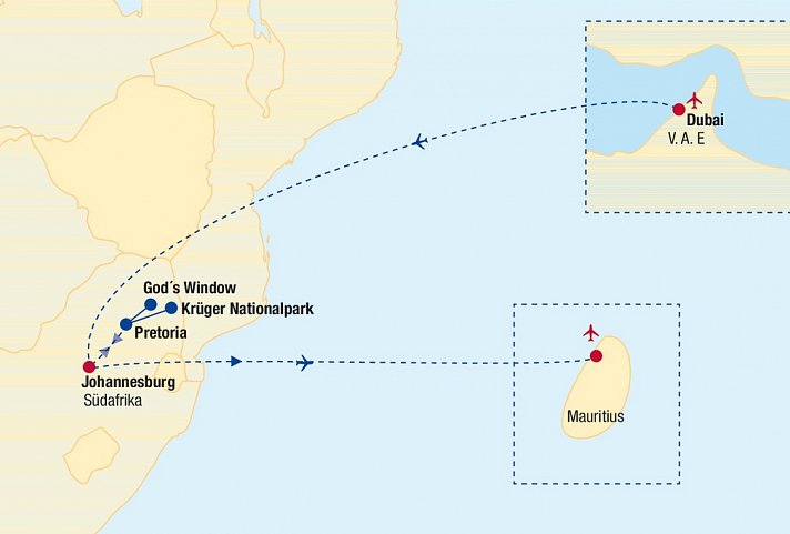 3-Länder-Kombi / Dubai – Südafrika Rundreise – Mauritius Baden