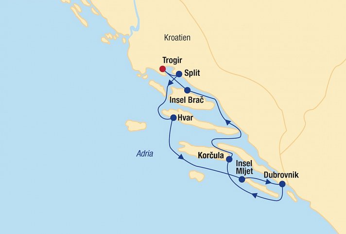 Blaue Reise Kroatien (Trogir) - Routenkarte Blaue Reise ab/bis Trogir