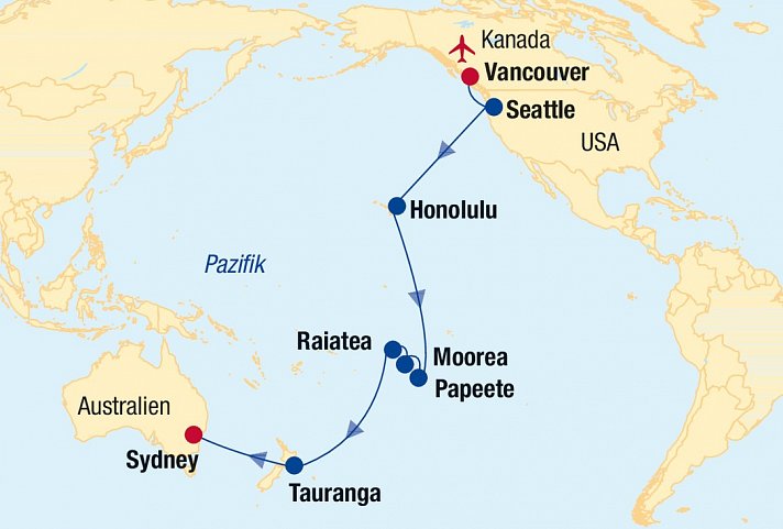 Kreuzfahrt Transpazifik: Vancouver bis Sydney