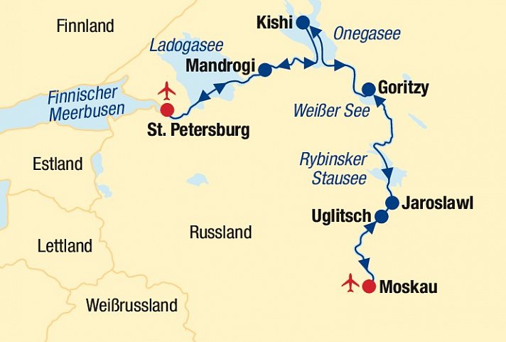 Russland Flusskreuzfahrt (St. Petersburg bis Moskau)