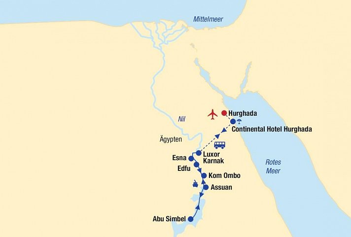 Nilkreuzfahrt + Continental Hotel Hurghada