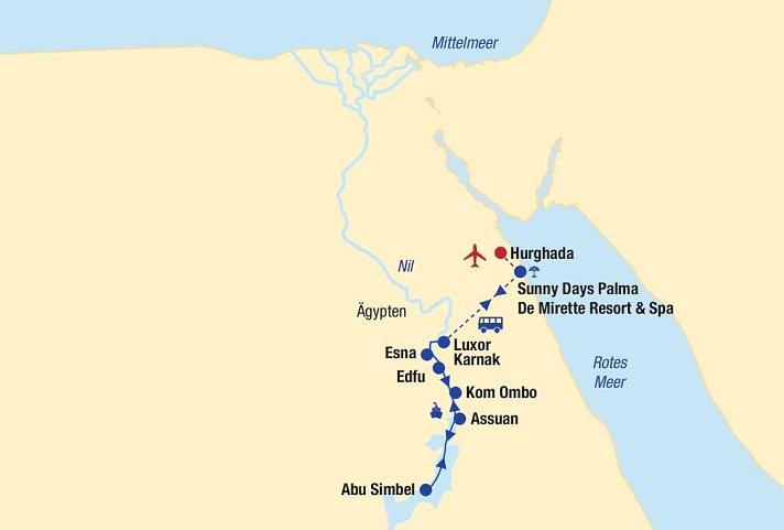 Nilkreuzfahrt und Baden in Hurghada