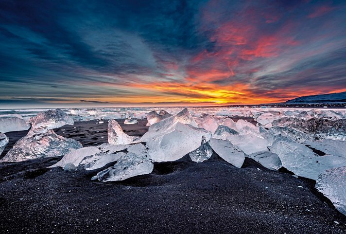 Isländische Naturelemente und Lichtspiele - Diamond Beach