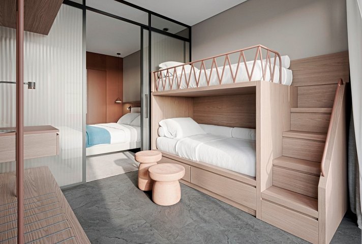 Valmar Corfu by Louis Hotels - Modellzeichnung Wohnbeispiel Familienzimmer Landblick (Zimmercodierung FBL)